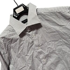 Ermenegildo Zegna Mens Windowpane Check Dress Shirt White Navy Blue Size 18 46